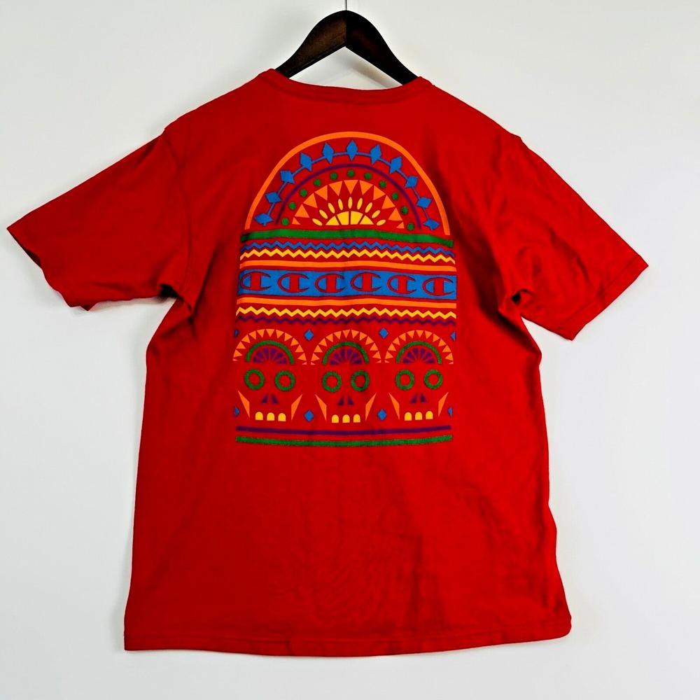 Vintage Champion Graphic Shirt Red Size M Skulls Day of the Dead Cottonā